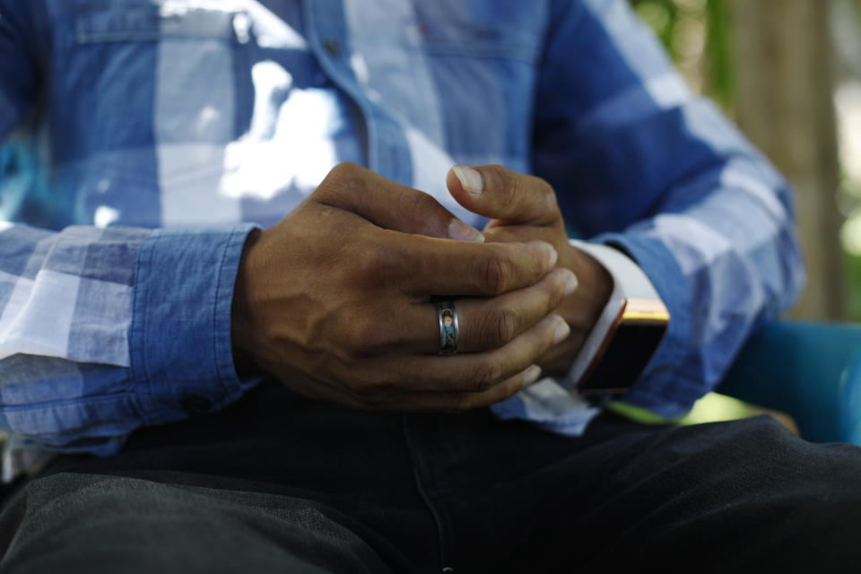 In this Aug. 23, 2019, photo, a Honduran father talks during an interview in Comayagua, Honduras about being separated from his 3-year-old daughter at the border after traveling for weeks to seek asylum in the U.S. Now she won’t even look at him. (AP Photo/Elmer Martinez)