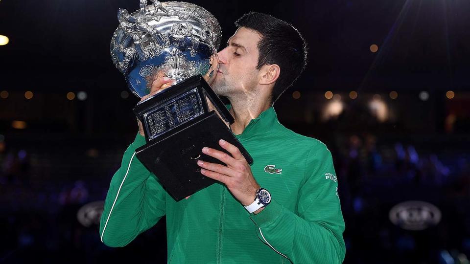 Novak Djokovic, pictured here with the Norman Brookes Challenge Cup after winning the 2020 Australian Open.