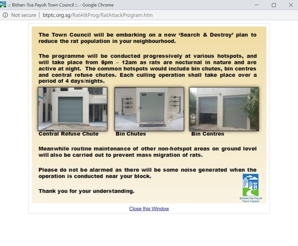  Rat Attack Program. Screenshot: Bishan Toa-Payoh Town Council website