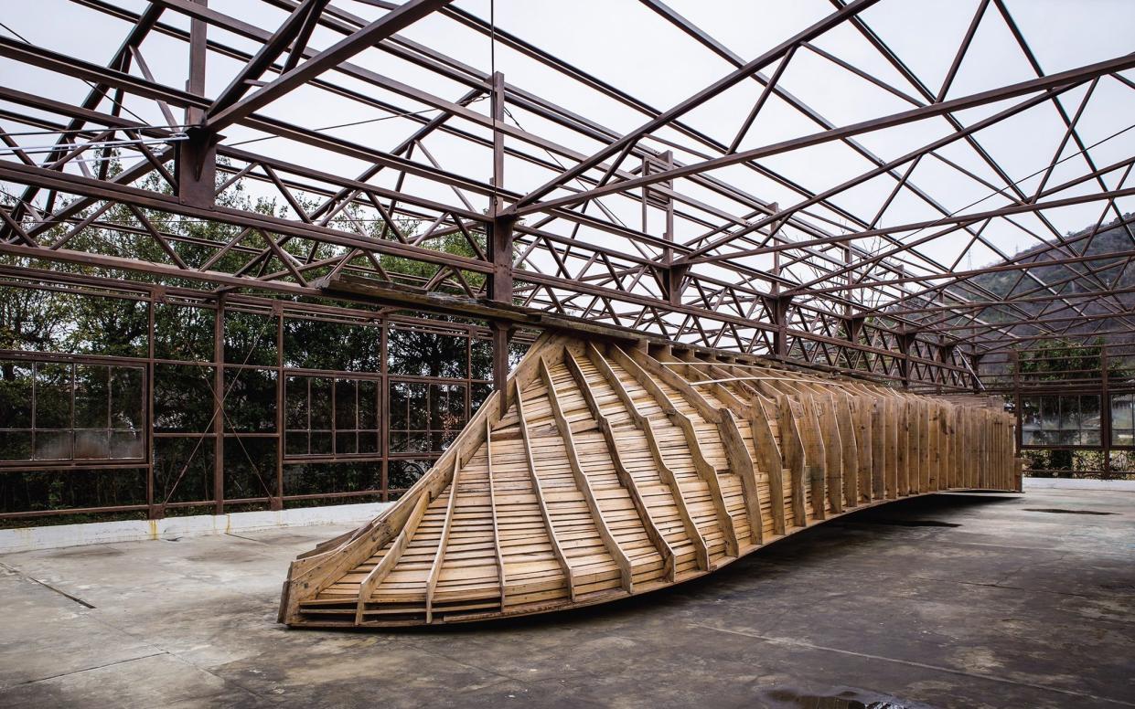 The Needle Factory houses a 17-metre long wooden hull, once used to manufacture fishing boats from Uwajima