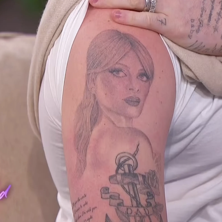 Closeup of Brooklyn's tattoos