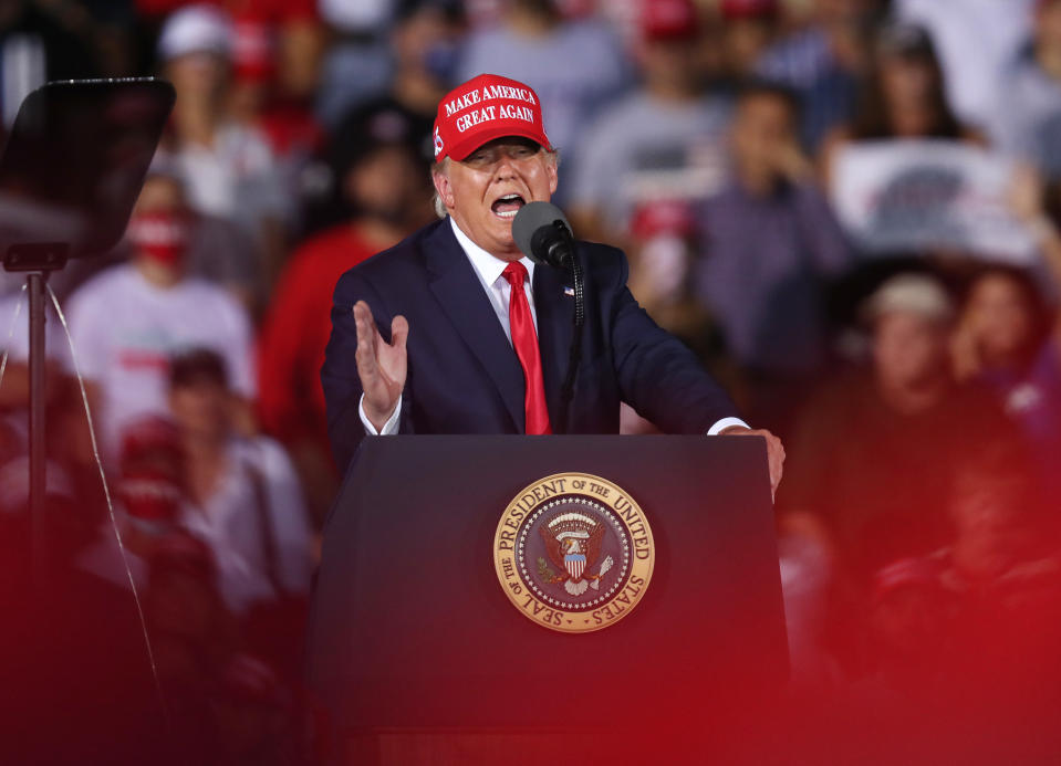 U.S. President Donald Trump speaks during his campaign event at Miami-Opa Locka Executive Airport on November 1, 2020 in Opa Locka, Florida. (Joe Raedle/Getty Images)