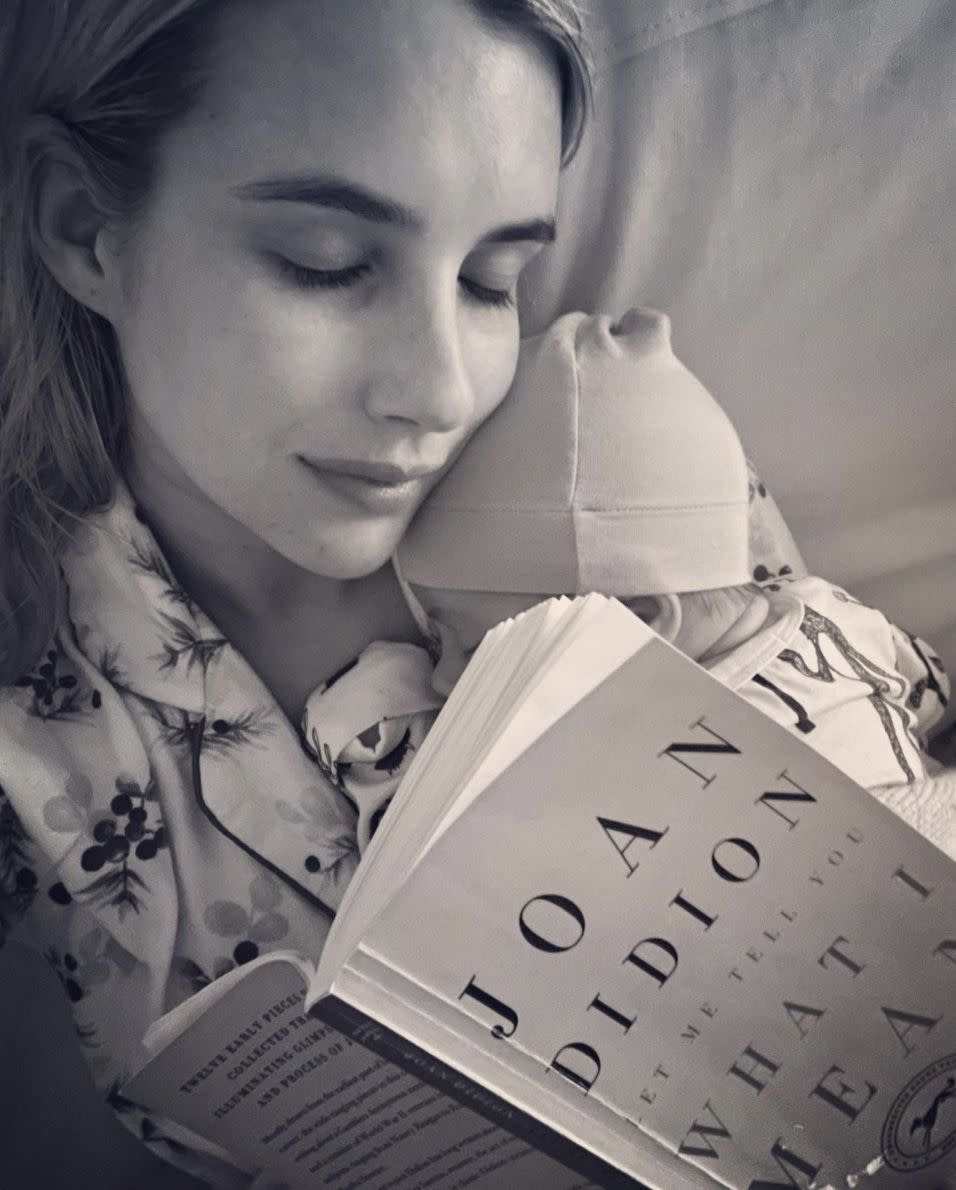 "American Horror Story" star Emma Roberts snaps sweet selfie with newborn son Rhodes Robert Hedlund on Monday, Jan. 25, 2021. Roberts captioned the moment: "Rhodes meet Joan"