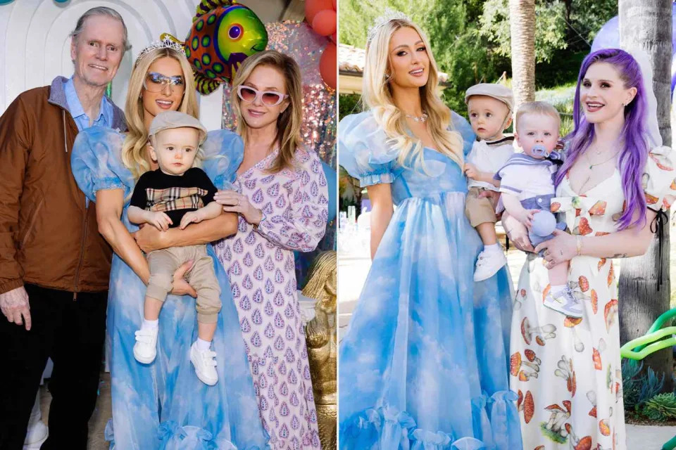 <p>Kevin Ostajewski</p> Paris Hilton and son Phoenix with Rick and Kathy Hilton (L), Paris Hilton and son Phoenix with Kelly Osbourne and son Sidney (R)