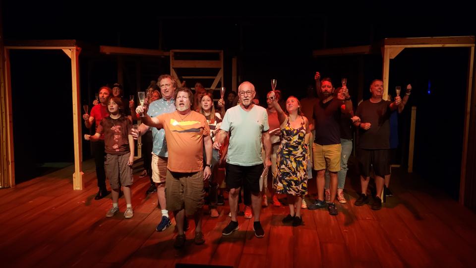 The cast of "Titanic the Musical" rehearses on Sept. 17, 2022 at Palm Canyon Theatre in Palm Springs, Calif.