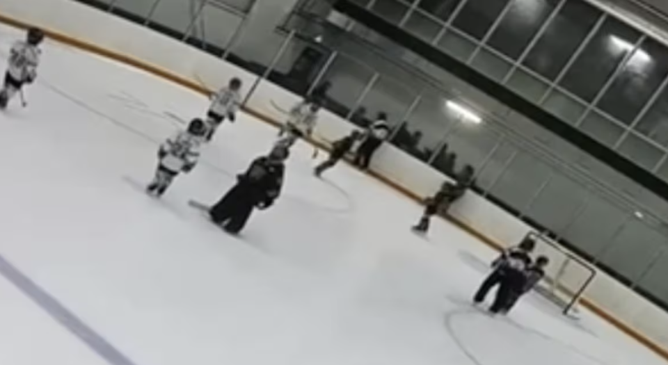 The Sunday game at a Hamilton arena between two Klever Super League teams of kids ages seven and eight was halted by the refs after a group of parents and at least one coach started fighting. This image is from footage take at the arena. (Live Barn)