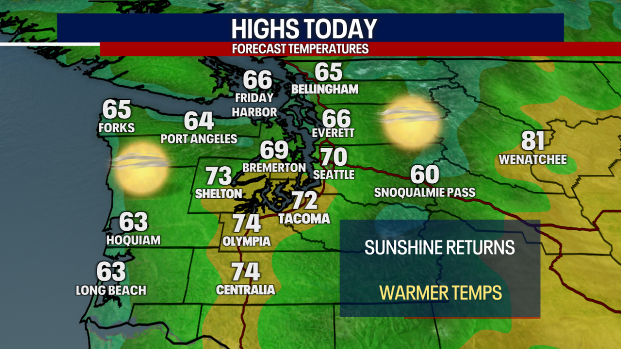 <div>Map showing regional high temperatures for Western Washington.</div> <strong>(FOX 13 Seattle)</strong>