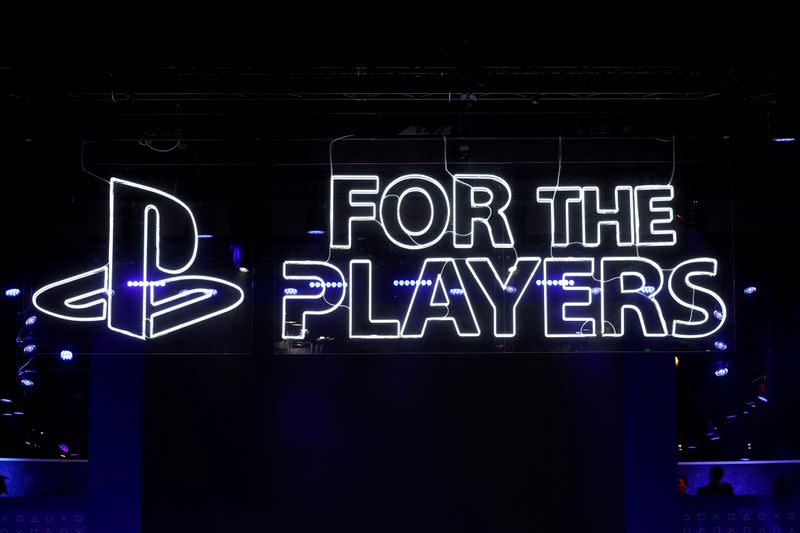 FILE PHOTO: The Sony Playstation logo is seen at the Paris Games Week (PGW), a trade fair for video games in Paris