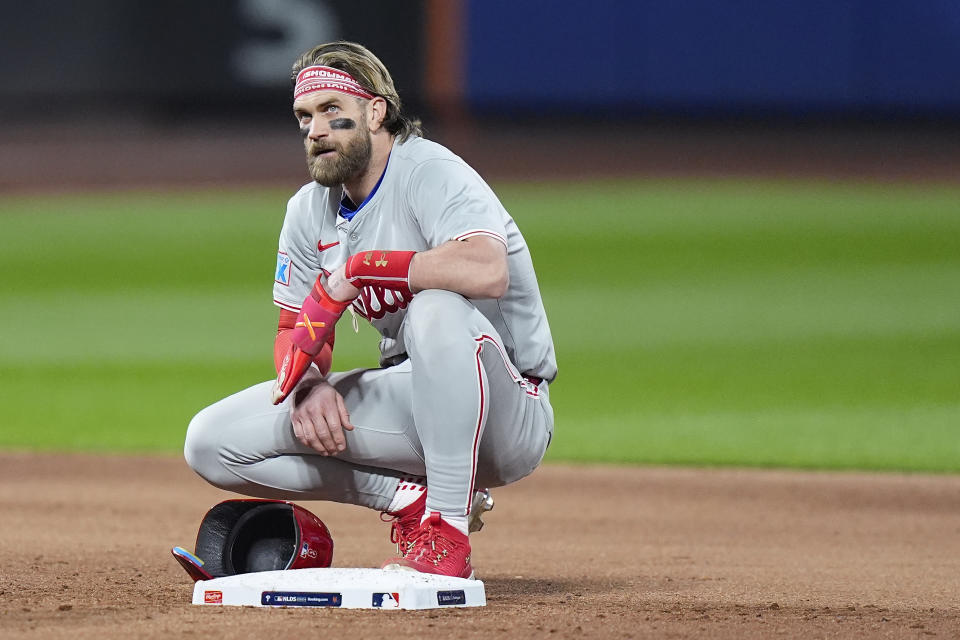 Bryce Harper and the World-Series-or-bust Phillies did not make it back to the World Series in 2024. (AP Photo/Frank Franklin II)