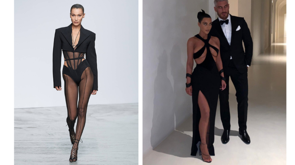 Bella Hadid and Kim Kardashian wearing Mugler 