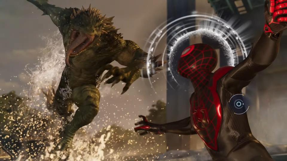 Lizard attacks Miles Morales in Marvel's Spider-Man 2.