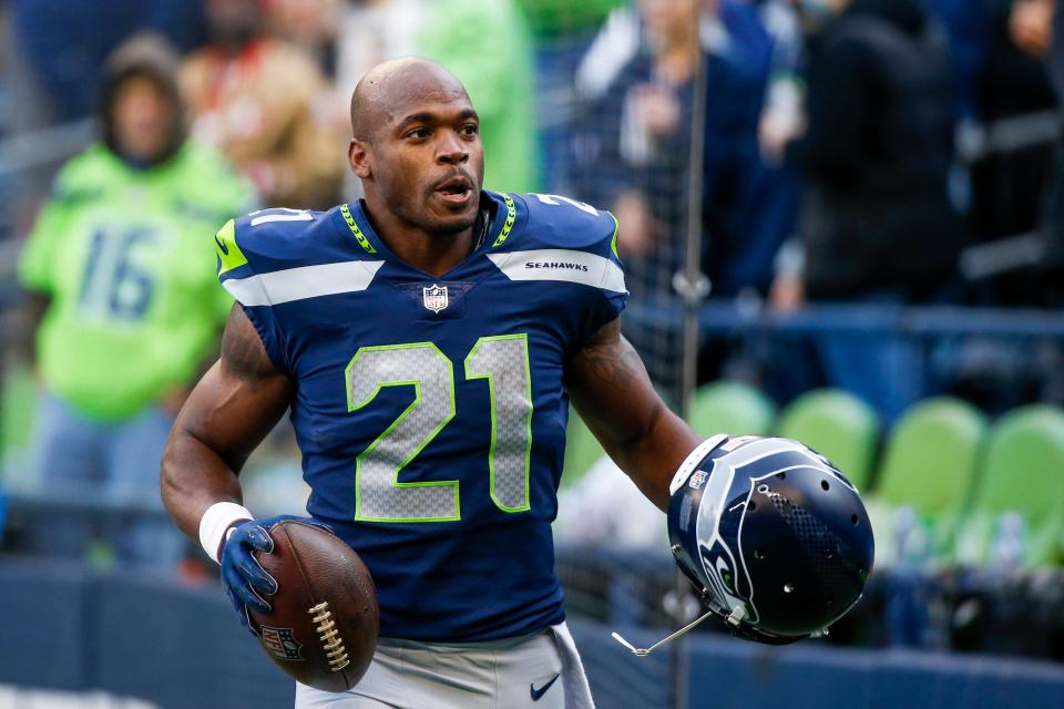 Adrian Peterson in 2021 with the Seattle Seahawks.