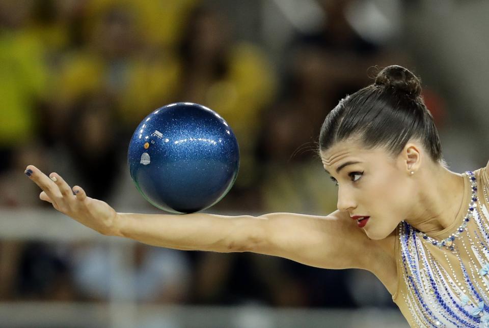 <p>Australia’s Danielle Prince performs during the rhythmic gymnastics individual all-around qualifications at the 2016 Summer Olympics in Rio de Janeiro, Brazil, Friday, Aug. 19, 2016. (AP) </p>