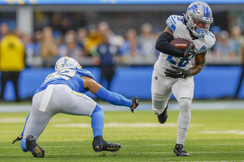 Detroit Lions running back Jahmyr Gibbs (26). (Robert Gauthier/Los Angeles Times via Getty Images)