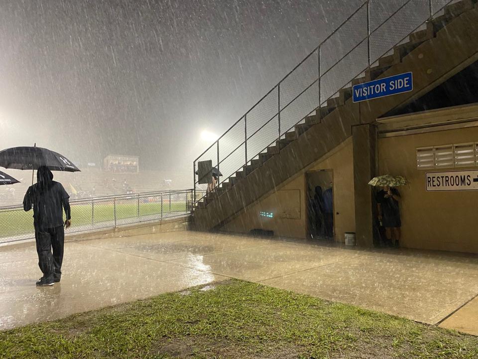 View of the rain at Citizens Field in Gainesville on Friday night Sept. 9, 2022.