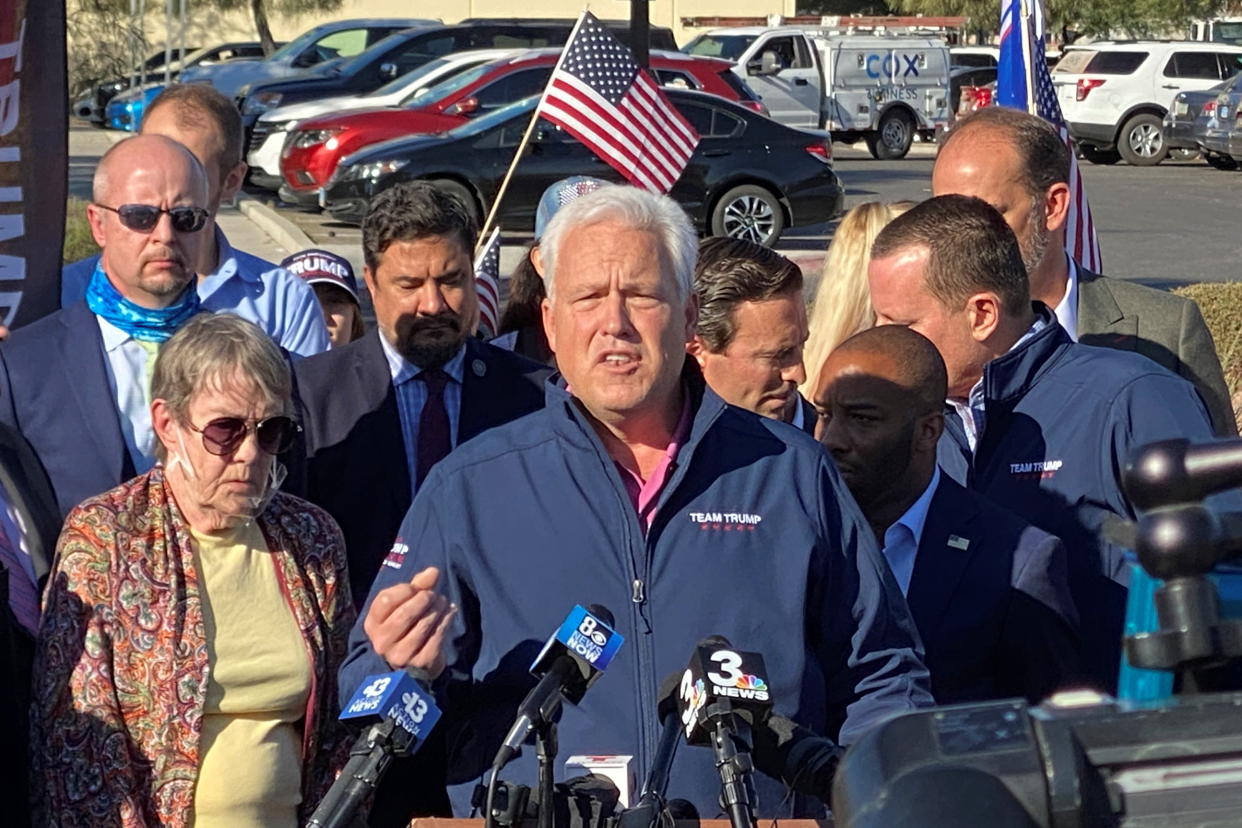 Matt Schlapp, chairman of the American Conservative Union, speaks at a news conference in Las Vegas about the Trump campaign's election-related lawsuits.