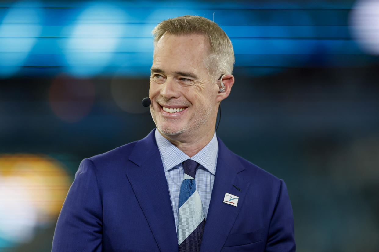 JACKSONVILLE, FL - DECEMBER 04: TV commentator Joe Buck looks on before the game between the Jacksonville Jaguars and the Cincinnati Bengals on December 4, 2023 at EverBank Stadium in Jacksonville, Fl. (Photo by David Rosenblum/Icon Sportswire via Getty Images)