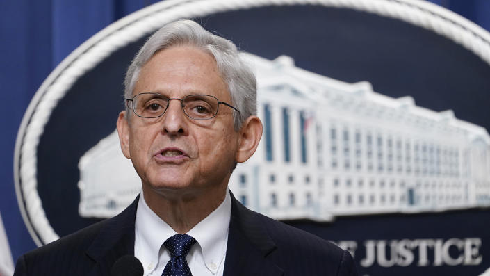 Attorney General Merrick Garland delivers his message.