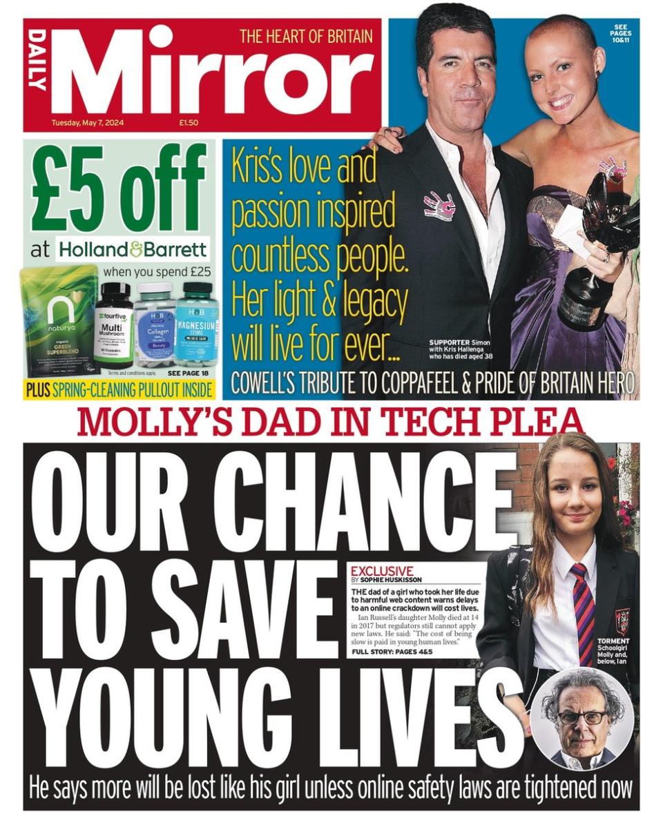 The Mirror front page