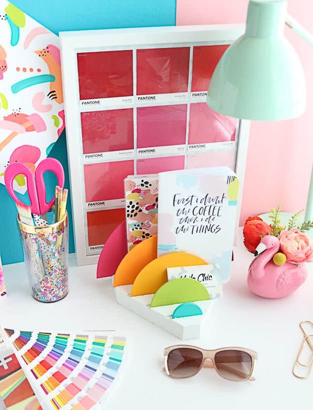 <p>Not only does this desk organizer keep papers sorted, it reminds you of the ROYGBIV if you make it large enough. (You can use one for your office desk, too.)</p><p><em><a href="https://akailochiclife.com/2017/08/diy-it-rainbow-desk-organizer.html" rel="nofollow noopener" target="_blank" data-ylk="slk:Get the tutorial at a Kailo Chic Life »;elm:context_link;itc:0;sec:content-canvas" class="link ">Get the tutorial at a Kailo Chic Life »</a> </em></p>