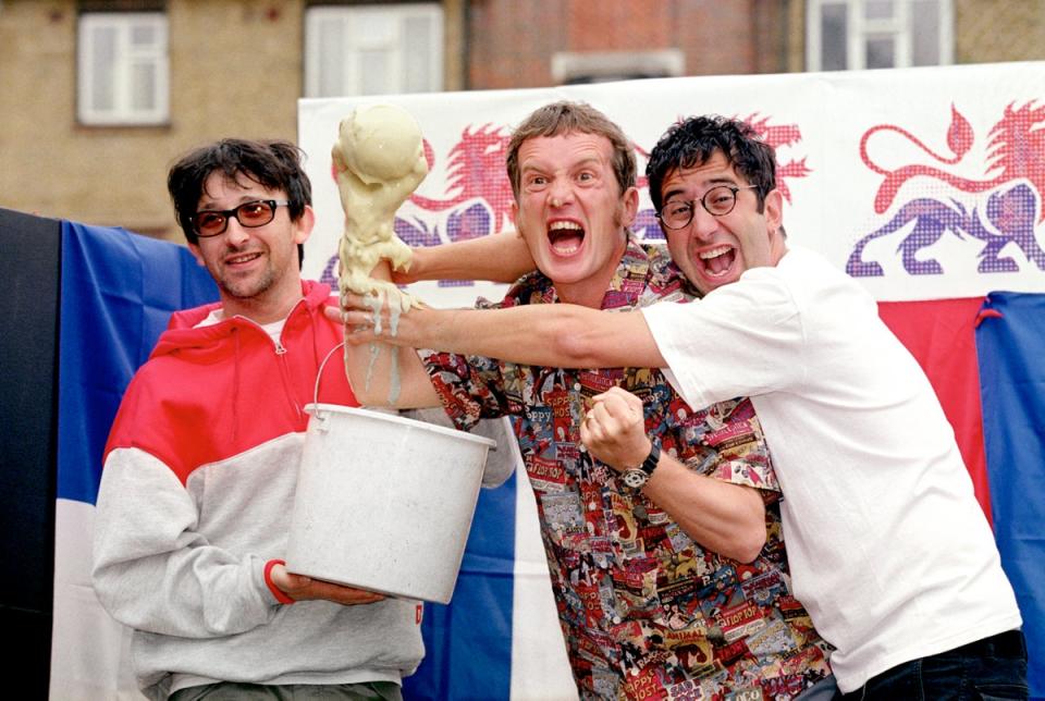 Broudie with ‘Three Lions’ collaborators Frank Skinner and David Baddiel (PA Archive)