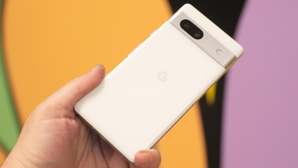 Google Pixel 7a phone showing screens camera and Android 13