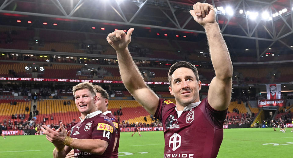 Pictured left to right are Maroons Origin stars Harry Grant and Ben Hunt.