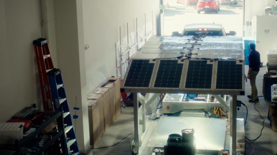 The solar panel roofing of the L1 in a factory