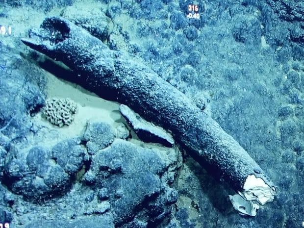 La défense telle qu'elle a été retrouvée sur le fond océanique.