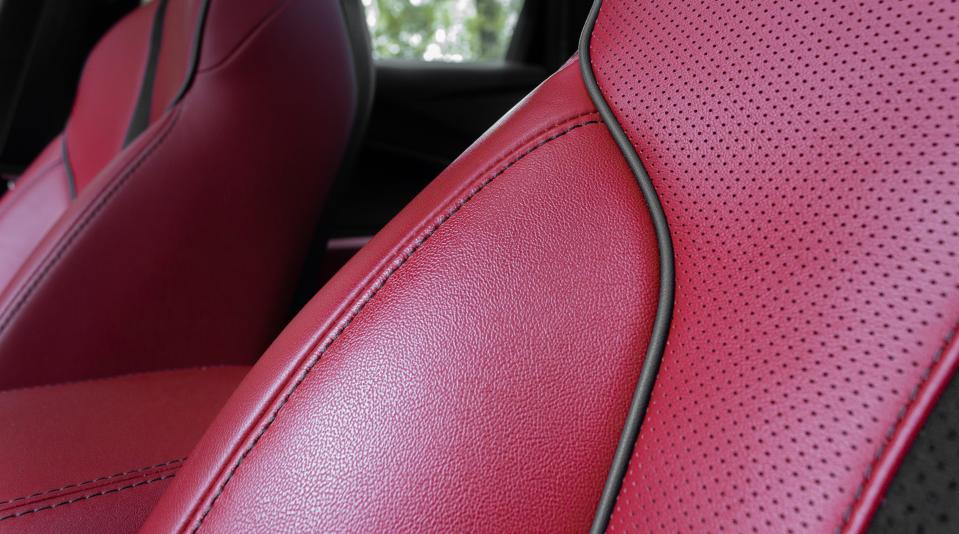 The 2021 Acura TLX A-Spec's red seats with black accents.