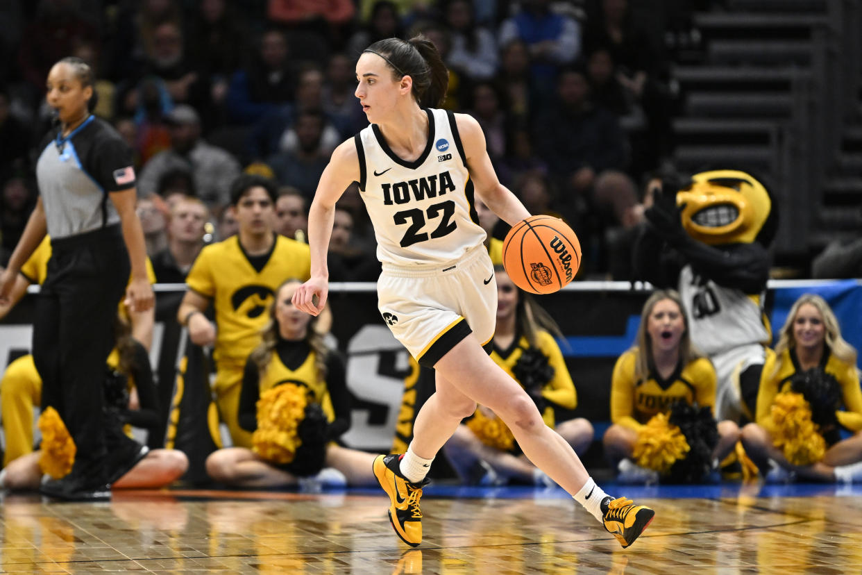 Caitlin Clark during the 2023 Elite Eight. (Alika Jenner/Getty Images)