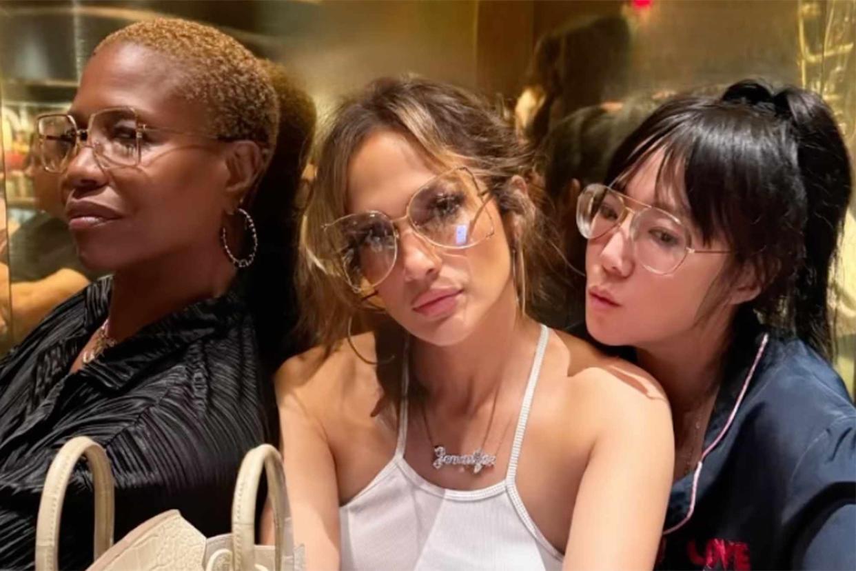 <p>Jennifer Lopez/Instagram</p> Jennifer Lopez and friends on Aug. 15. 