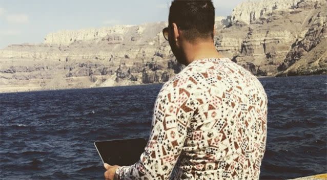 Mehajer showed off a unique jumper with a busy playing cards pattern. Image: Mehajer