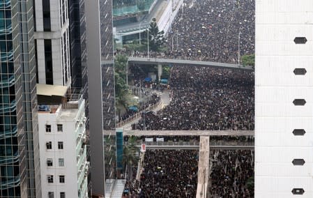 Demonstration demanding Hong Kong's leaders to step down and withdraw the extradition bill, in Hong Kong