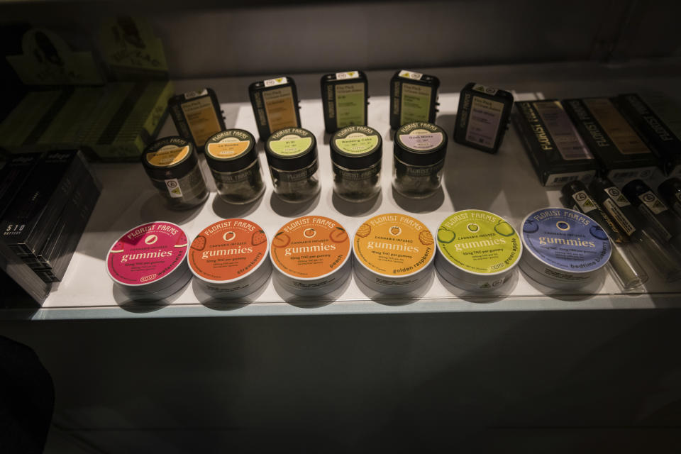 Cannabis gummies in a display cabinet at the Housing Works Cannabis Co., New York's first legal cannabis dispensary at 750 Broadway in Noho on Thursday, Dec. 29, 2022, in New York. (AP Photo/Stefan Jeremiah)