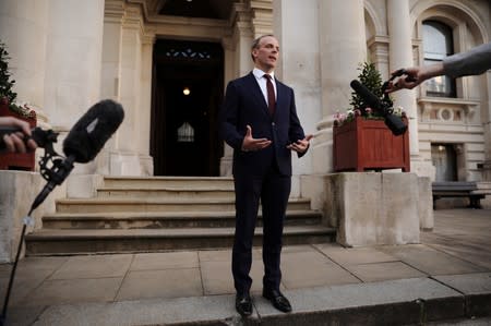 Dominic Raab is seen at the Foreign and Commonwealth building after being appointed as the Foreign Secretary by Britain's new Prime Minister Boris Johnson in London