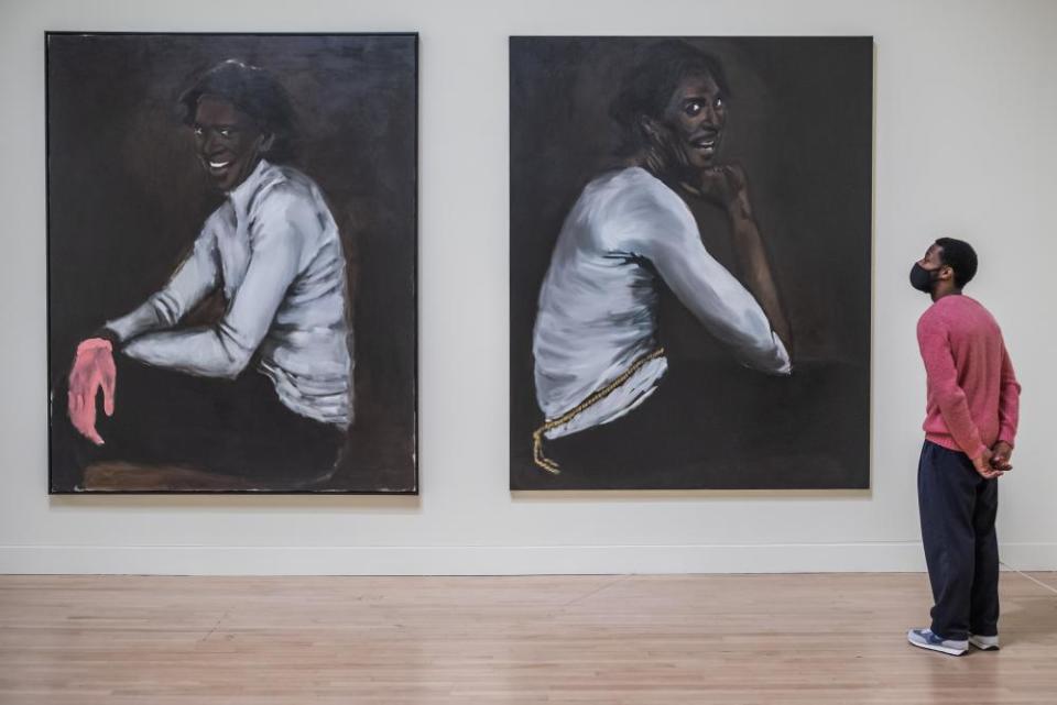 Wrist Action, left, and Bound over to Keep the Faith, both 2010 by Lynette Yiadom-Boakye at Tate Britain.