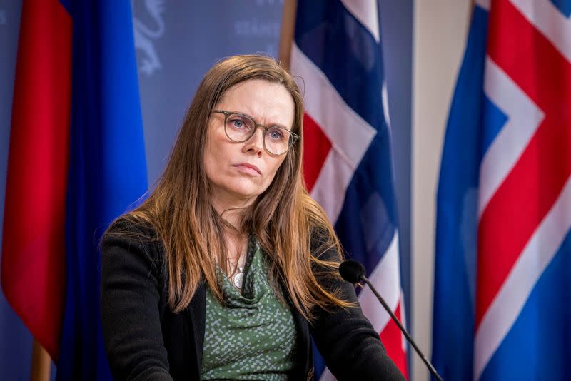 FILE PHOTO: Iceland's Prime Minister Katrin Jakobsdottir attends a press conference in Oslo