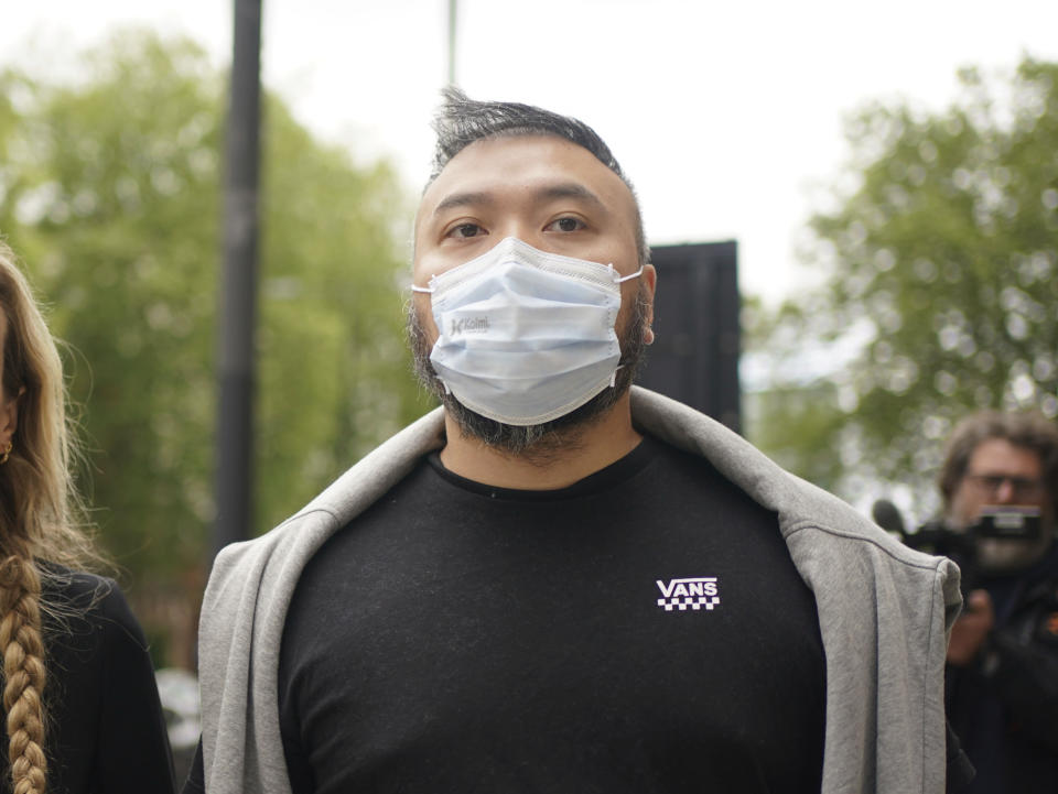 Chi Leung Wai leaves Westminster Magistrates' Court in central London, Monday May 13, 2024. Three men have appeared in a London court on charges that they helped the Hong Kong intelligence service gather information in Britain amid growing concern that hostile states are trying to interfere with democracy and economic activity in the U.K. Chi Leung (Peter) Wai, Matthew Trickett, and Chung Biu Yuen, were granted bail during a brief hearing at Westminster Magistrates’ Court on Monday. (Yui Mok/PA via AP)