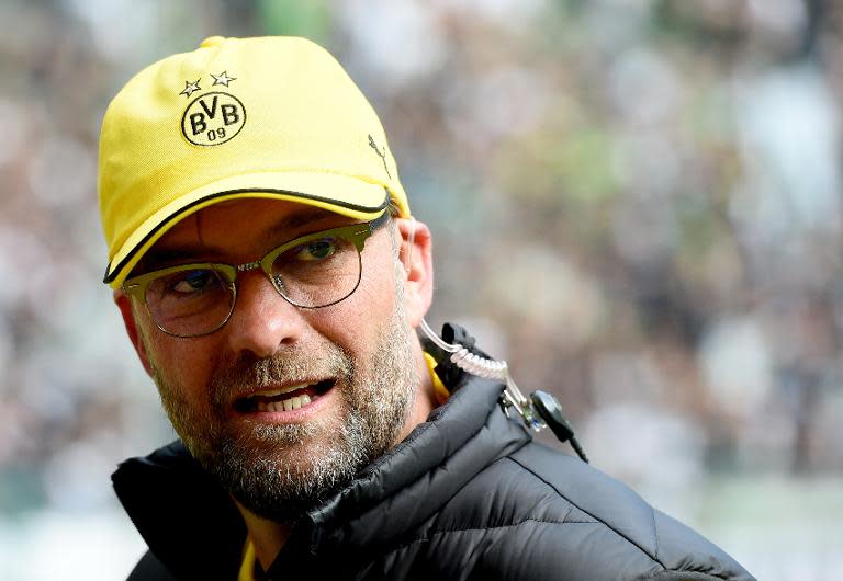 Dortmund's head coach Juergen Klopp at the start of the German first division Bundesliga football match in Moenchengladbach, Germany on April 11, 2015