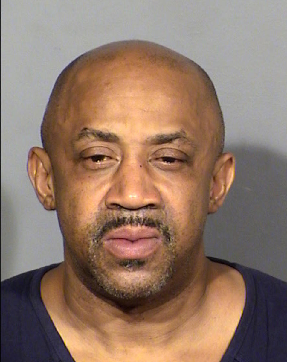 This Clark County Detention Center booking photo shows Billy Hemsley following his arrest early Friday, Aug. 5, 2022, in southeast Las Vegas. Police say suspect Hemsley, 54, killed a man and wounded two women late Thursday, Aug. 4, 2022, during an argument involving family members in a hotel room at The Mirage resort. (Las Vegas Metropolitan Police Department via AP)