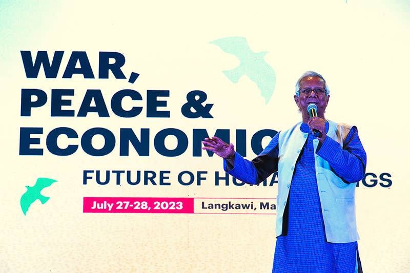 諾貝爾和平獎得主尤努斯教授於第13屆尤努斯社會型企業世界年會開幕發表和平演說。