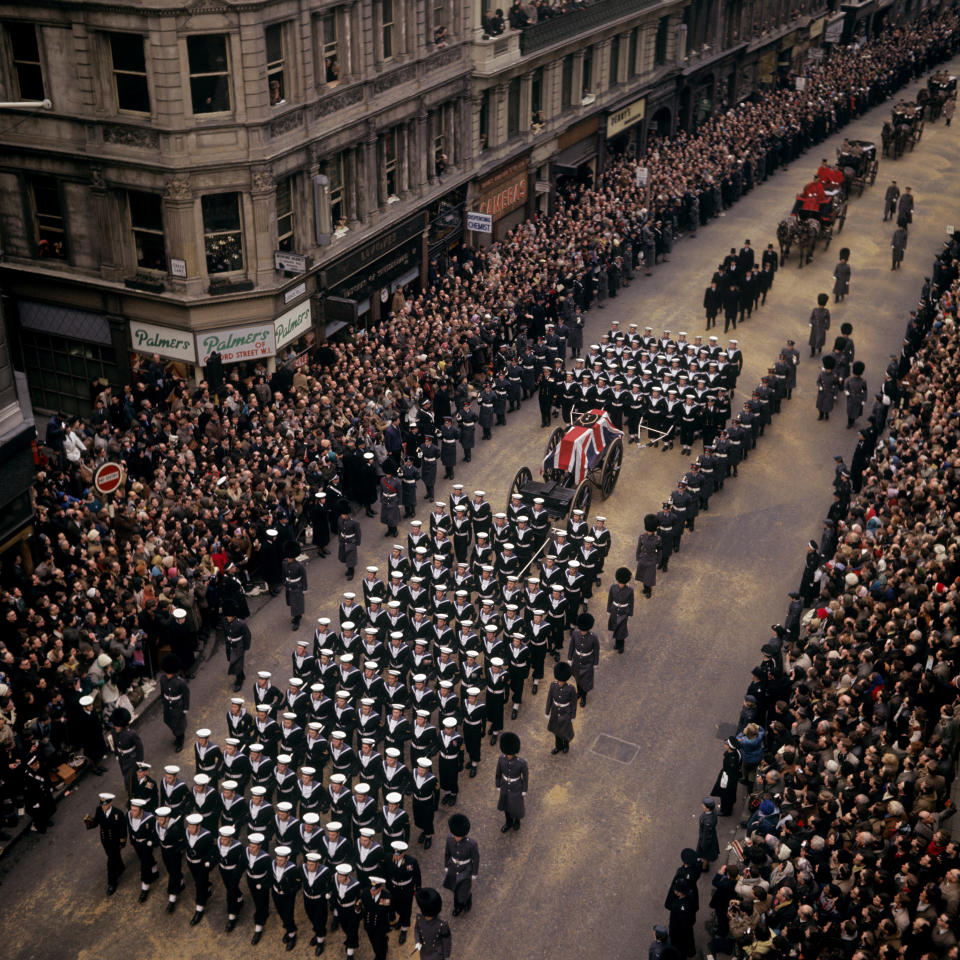 1965: File photo dated January 1965 of the procession of the state funeral of Sir Winston Churchill as it passes along The Strand in London. Issue date: Thursday September 8, 2022.