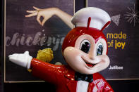 HONG KONG, HONG KONG - JUNE 14: A Jollibee Foods Corporation's mascot is seen at one of the company's restaurant in Hong Kong on 14 Jun 2018. As of April 2018, JFC had a total of about 1,200 Jollibee outlets worldwide, with presence in Southeast Asia, the Middle East, Hong Kong, North America, and Italy. (Photo by S3studio/Getty Images)