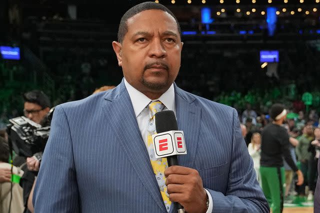 <p>Jesse D. Garrabrant/NBAE via Getty Images</p> Mike Breen & Marc Jackson looks on before the game on May 14, 2023 at the TD Garden in Boston, Massachusetts.