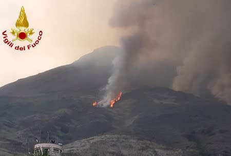 Smoke rises from a volcano on the island of Stromboli after an explosion in Stromboli