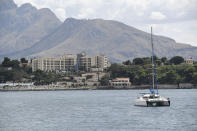 A view of the Hotel Domina Zagarella which hosts the survivors of the Bayesian's shipwreck in Porticello, southern Italy, Tuesday, Aug. 20, 2024. Rescue teams and divers returned to the site of a storm-sunken superyacht Tuesday to search for six people, including British tech magnate Mike Lynch, who are believed to be still trapped in the hull 50 meters (164-feet) underwater. (AP Photo/Salvatore Cavalli)