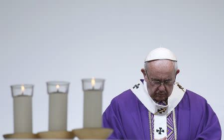 Pope Francis celebrates a Holy Mass in Carpi, Italy, April 2, 2017. REUTERS/Alessandro Garofalo