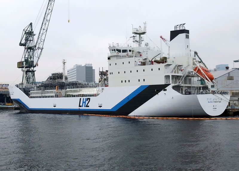 FILE PHOTO: The liquefied hydrogen carrier SUISO FRONTIER is docked in Kobe, Japan