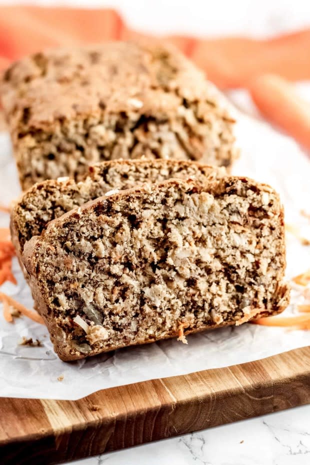 Classic banana bread with a carrot cake twist! This bread tastes like banana bread, but it’s also filled with carrots, nuts, coconut, and topped with a dairy-free cashew “cream cheese” frosting, for a fun carrot cake spin.<p>Mile High Mitts</p>